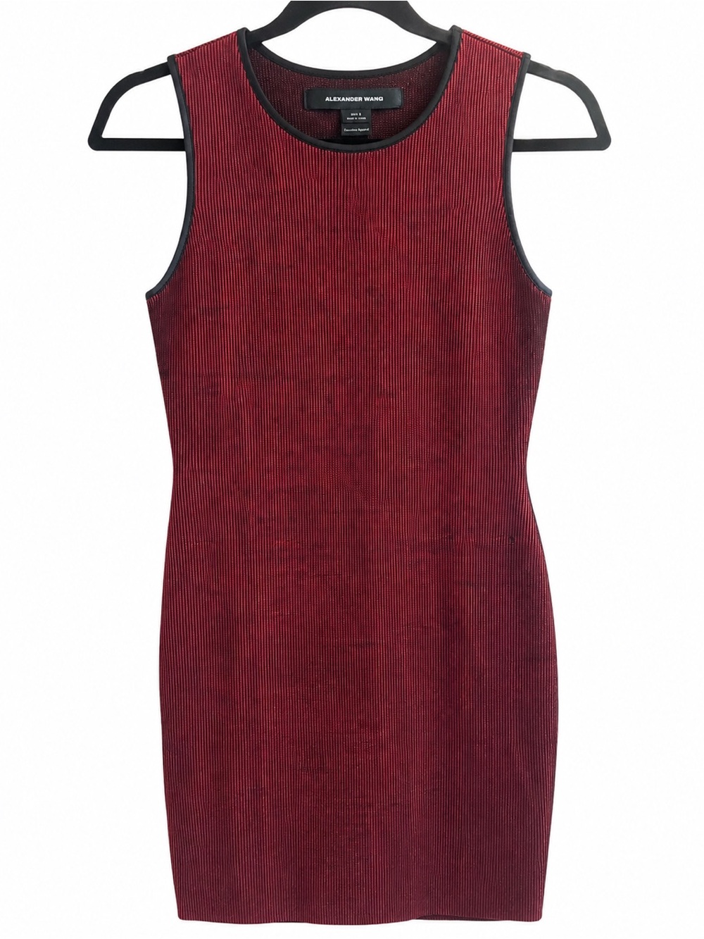 Alexander Wang Red & Black Ribbed Knit Sleeveless Bodycon Midi Dress Size S